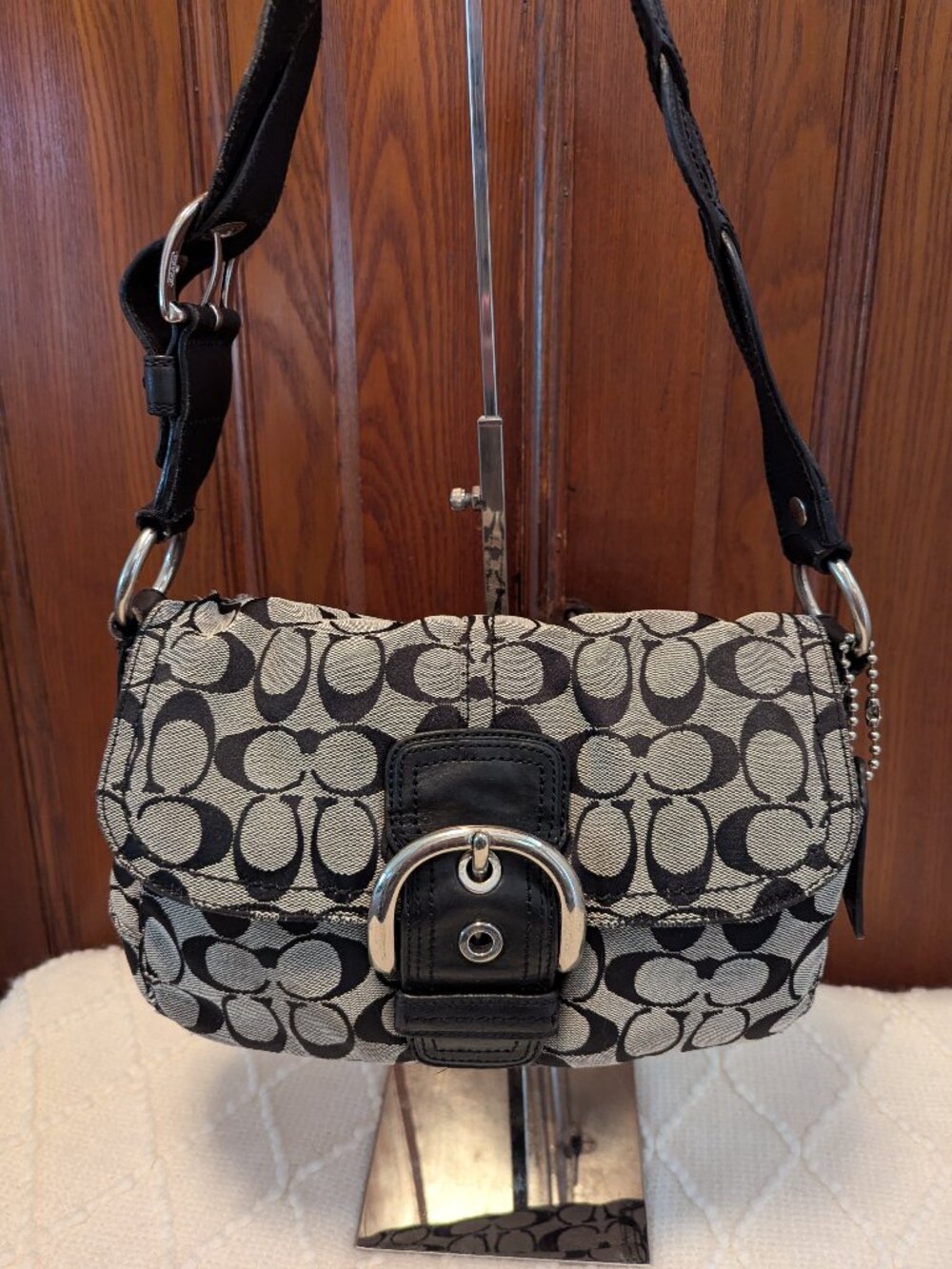 Coach Soho Black Signature Canvas Leather Shoulder Bagโ 11862